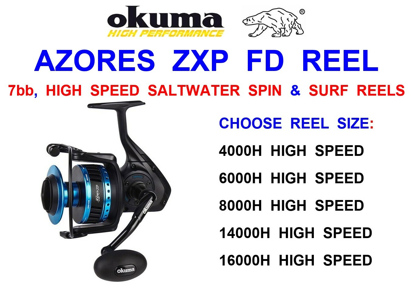 OKUMA BLACK AZORES XP ZXP FD HIGH SPEED SALTWATER SPINNING REEL SURF SEA FISHING
