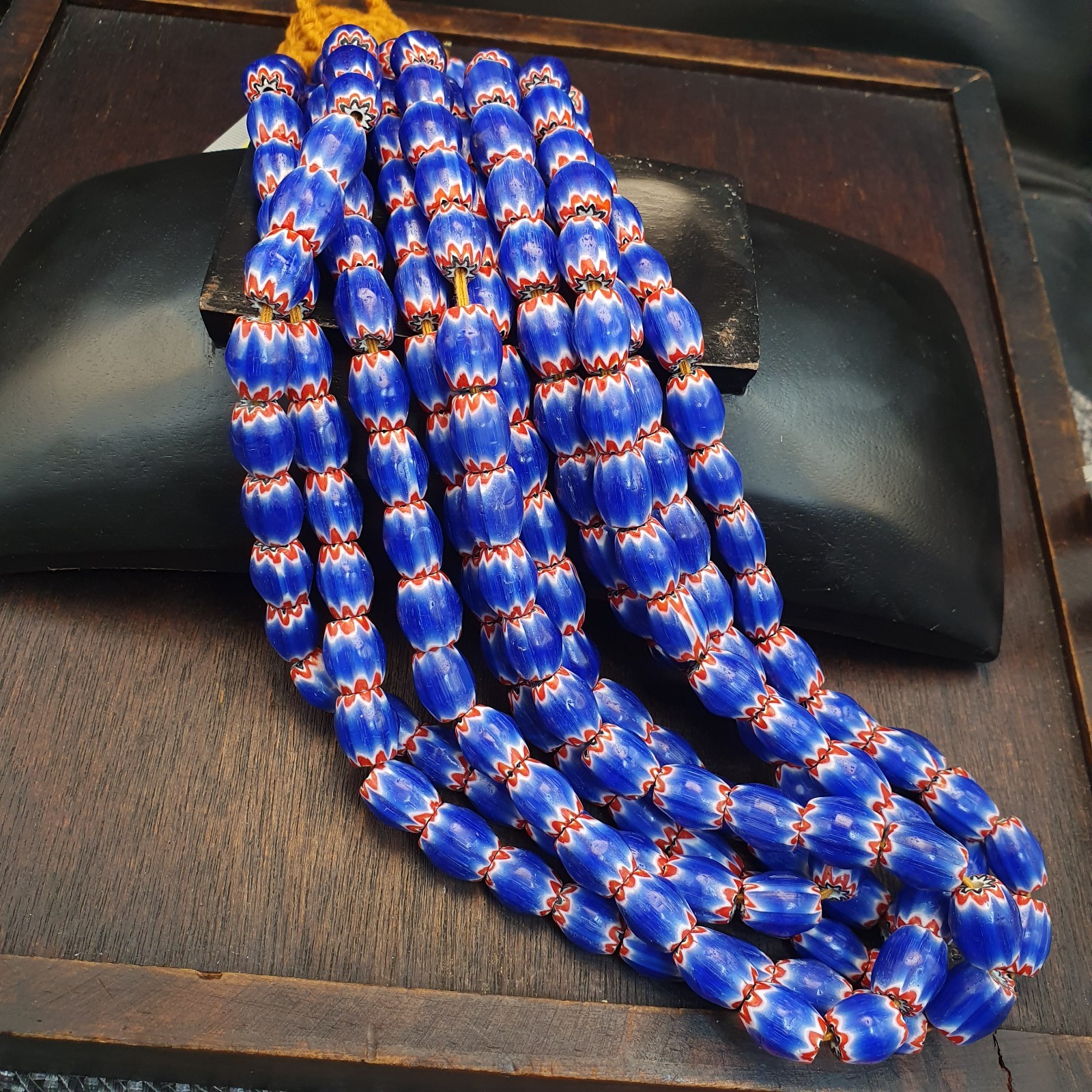 Hi quality vintage old blue chevron beads 10x12mm glass beads necklace Gift