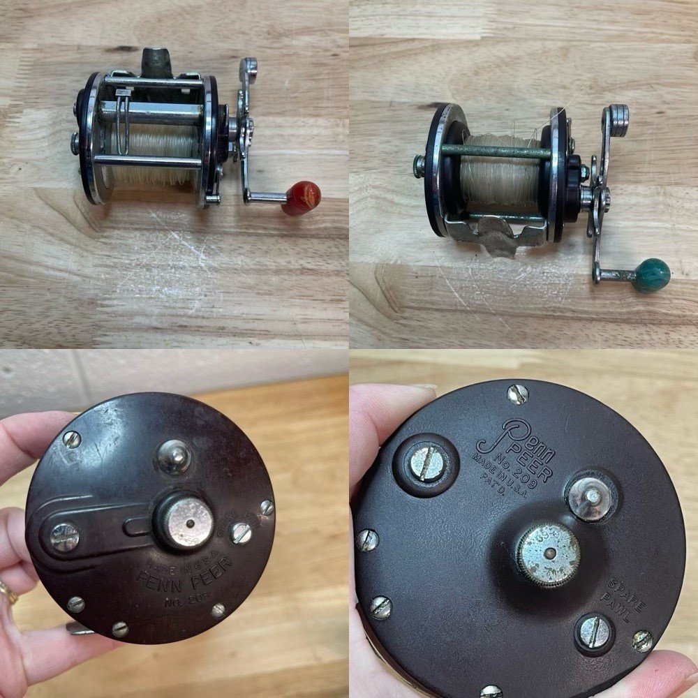 TWO Vintage Penn Peer No. 209 Level Wind Fishing Reel – 1 Missing Line Guide