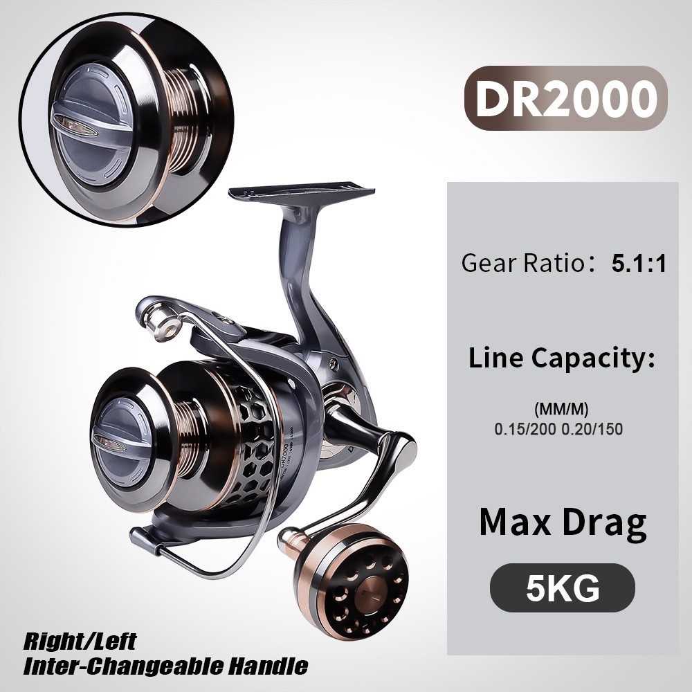 Max Drag 46lb Spinning Fishing Reels 5.2:1 High Speed Saltwater Fresh Water Bass