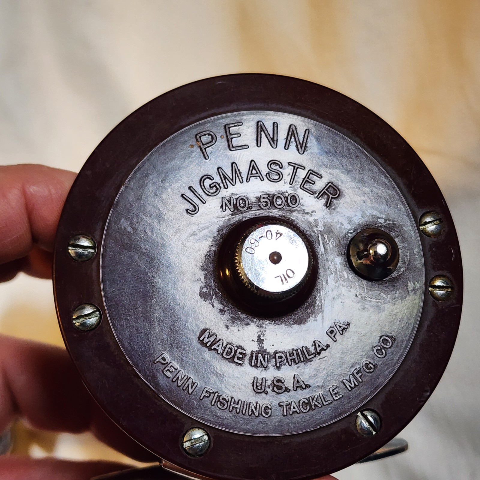 EXCELLENT! Rare white handle PENN JIGMASTER 500 Reel, fishing MADE IN USA