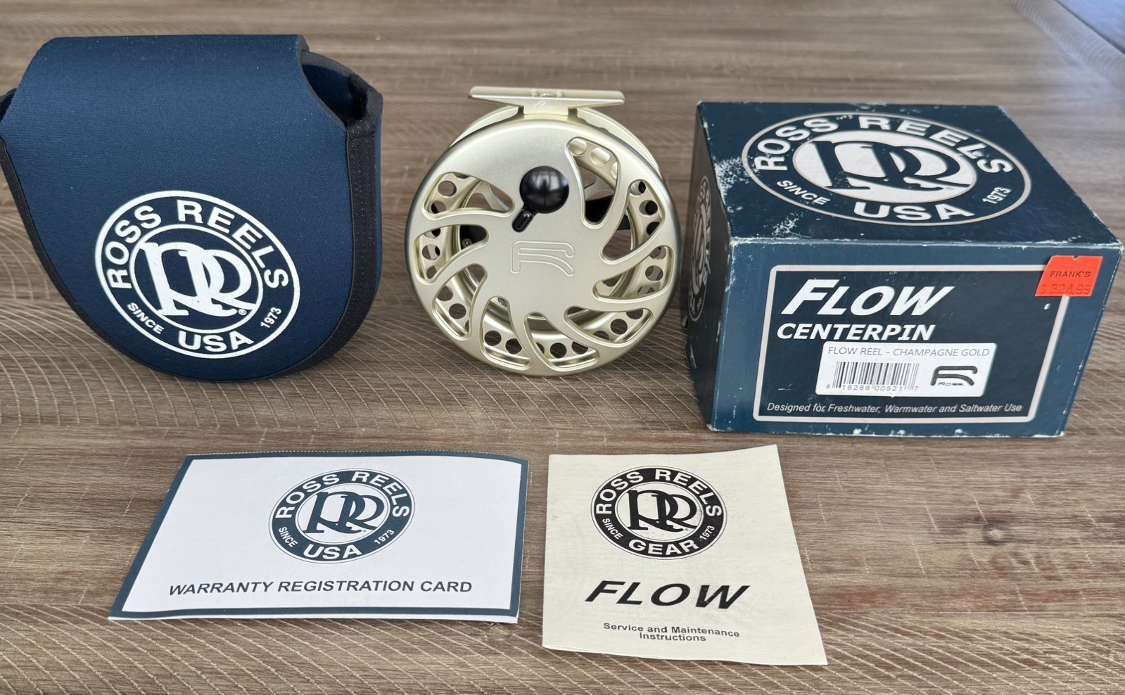 New (Unused) Ross Flow Centerpin Fly Reel w/Original Box/Pouch/Paperwork