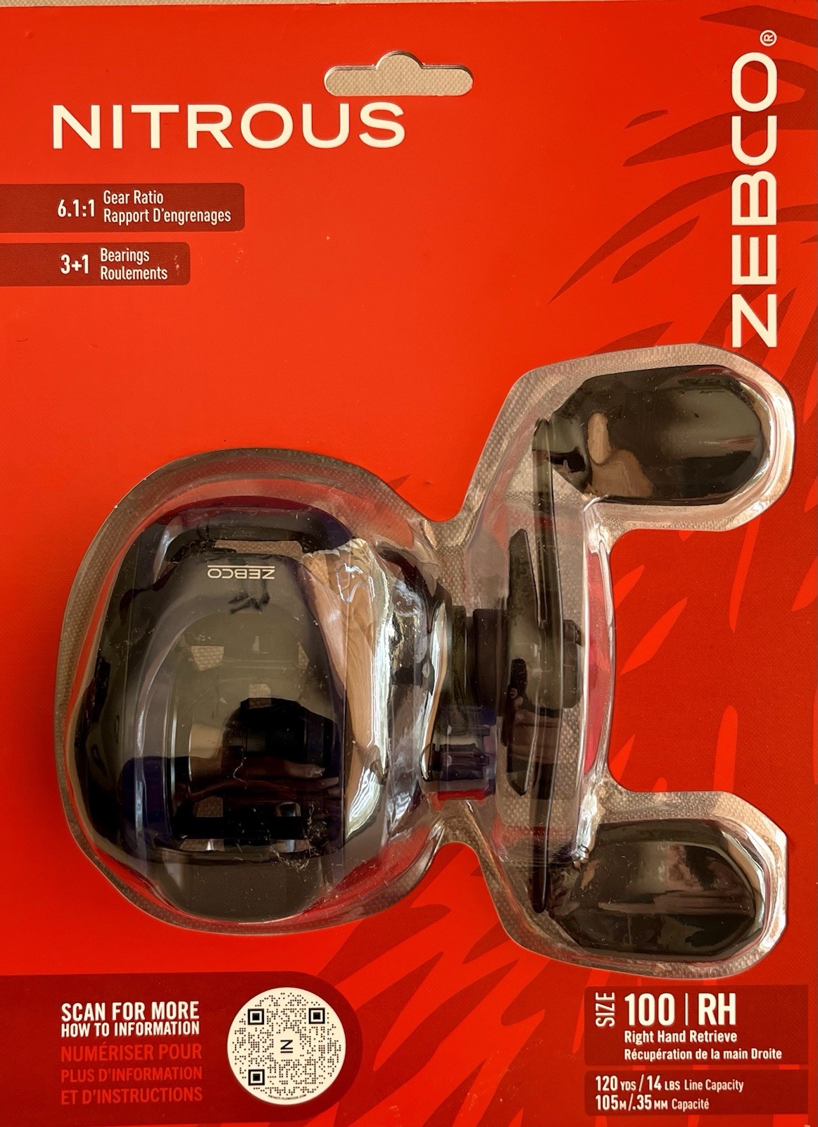 ZEBCO NITROUS 100 RH Baitcast Reel 6.1:1 Gear Ratio 4 + 1BB Star Drag Black NiP
