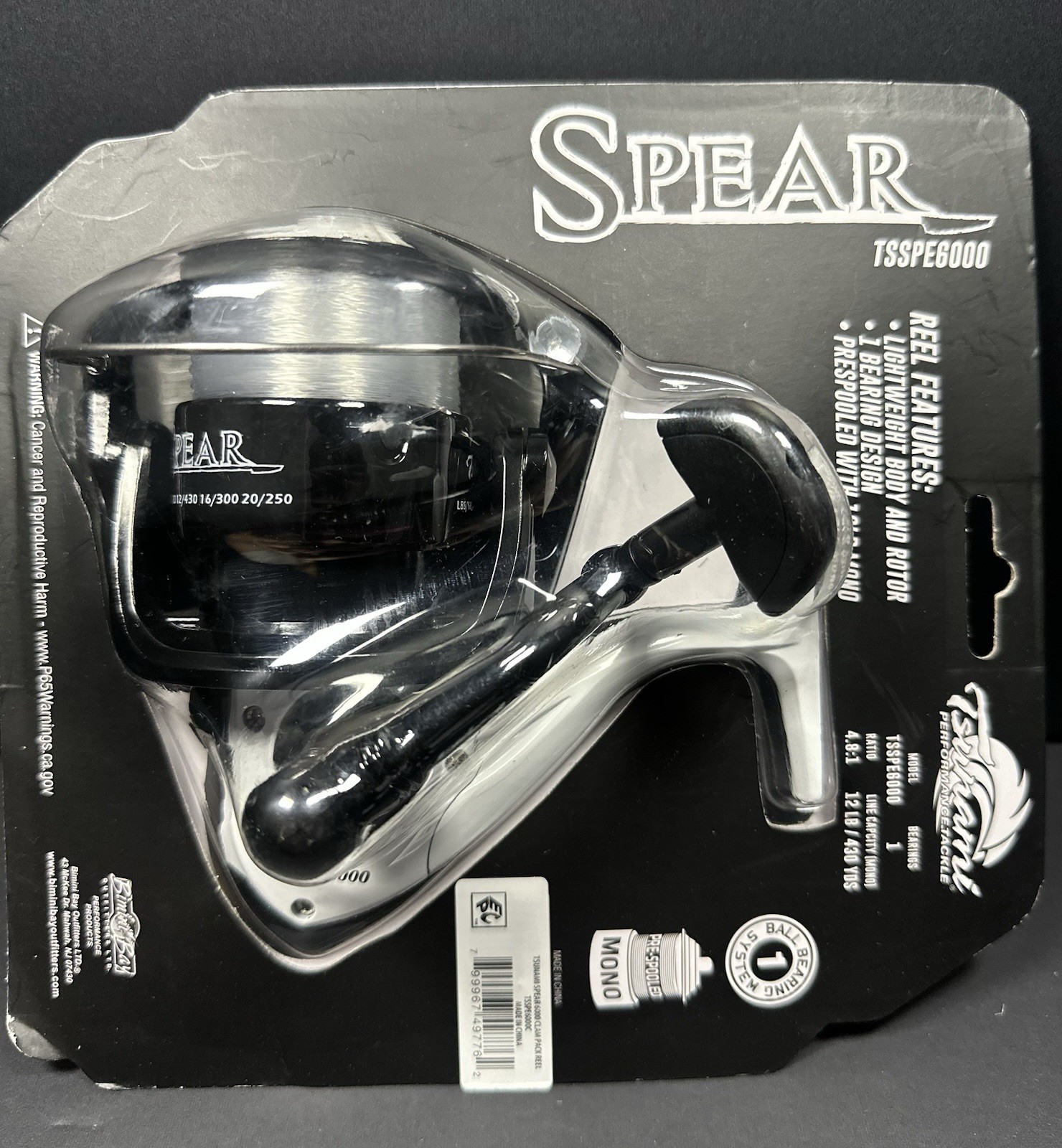 Tsunami Spear 6000 Spinning Reel 1 Bearing 4.8:1 Pre-Spooled 12lb/430yds