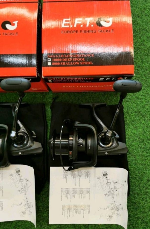 2× EFT Saga Long Distance 10000 Deep Spool BRAND NEW inc Original Box Carp Fishing Excellent