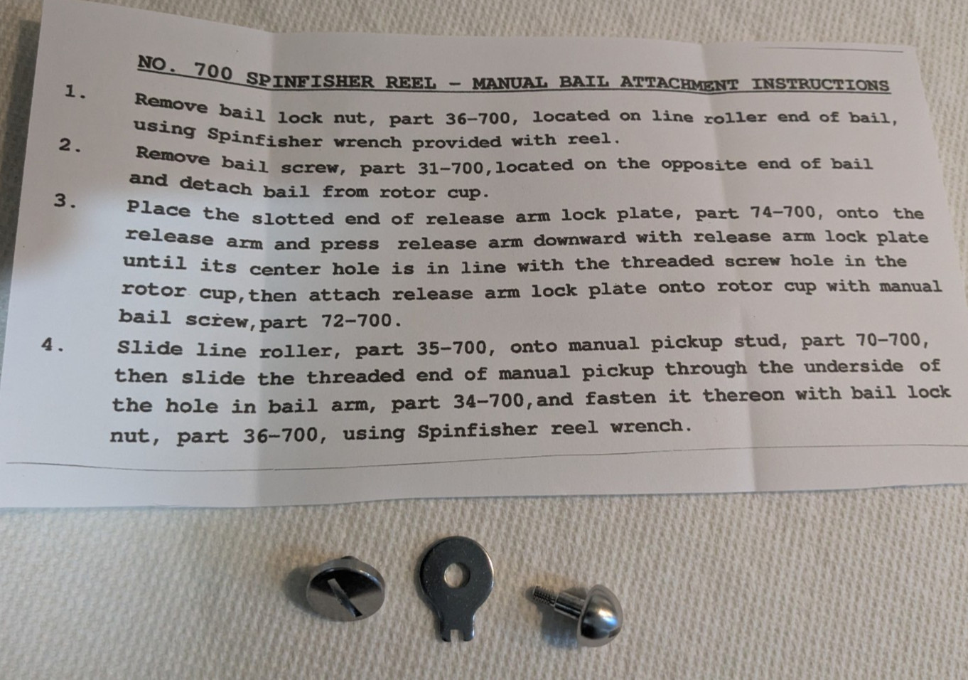 PENN 704 MANUAL PICK UP ( PUM ) Bail Less 704, 704Z, 705, 705Z USA P/N 69-704
