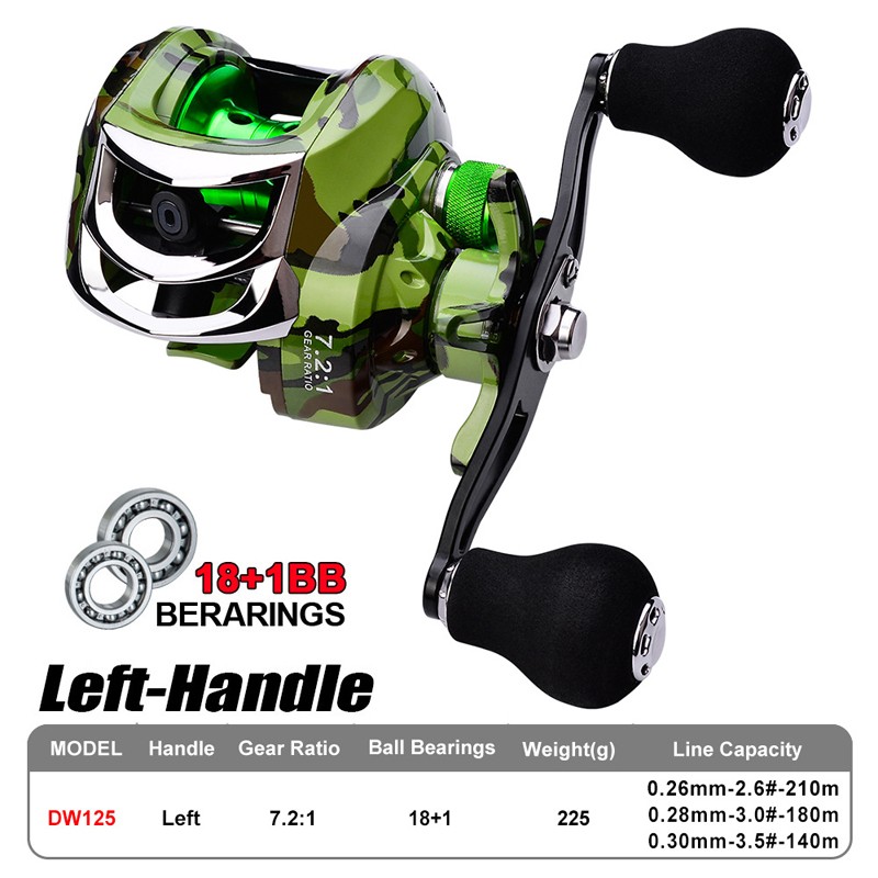 18+1BB Fishing Baitcasting Reel 7.2:1 Gear Ratio Salt/Freshwater Left Right Hand