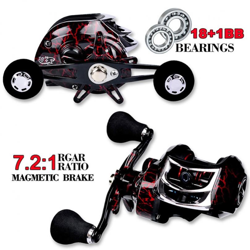 18+1BB 10kg/22LB Max Drag Baitcasting Reel, 7.2:1 Gear, Steel Ball Bearings