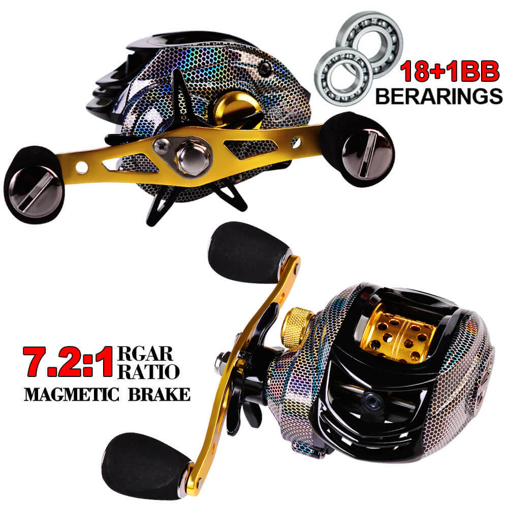 18+1BB Baitcasting Reel Fishing Baitcaster Reels 7.2:1 High Speed Double Brake