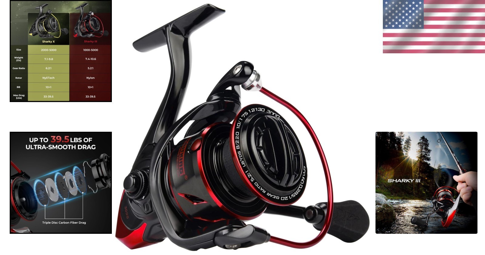Sharky III Reel – 10+1 Stainless Bearings, Lightweight Body