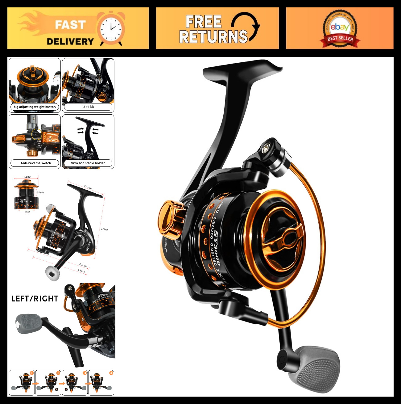 Lightweight Ultra Smooth Spinning Reel 12+1 BB for Ice & Summer Fishing 3000/100