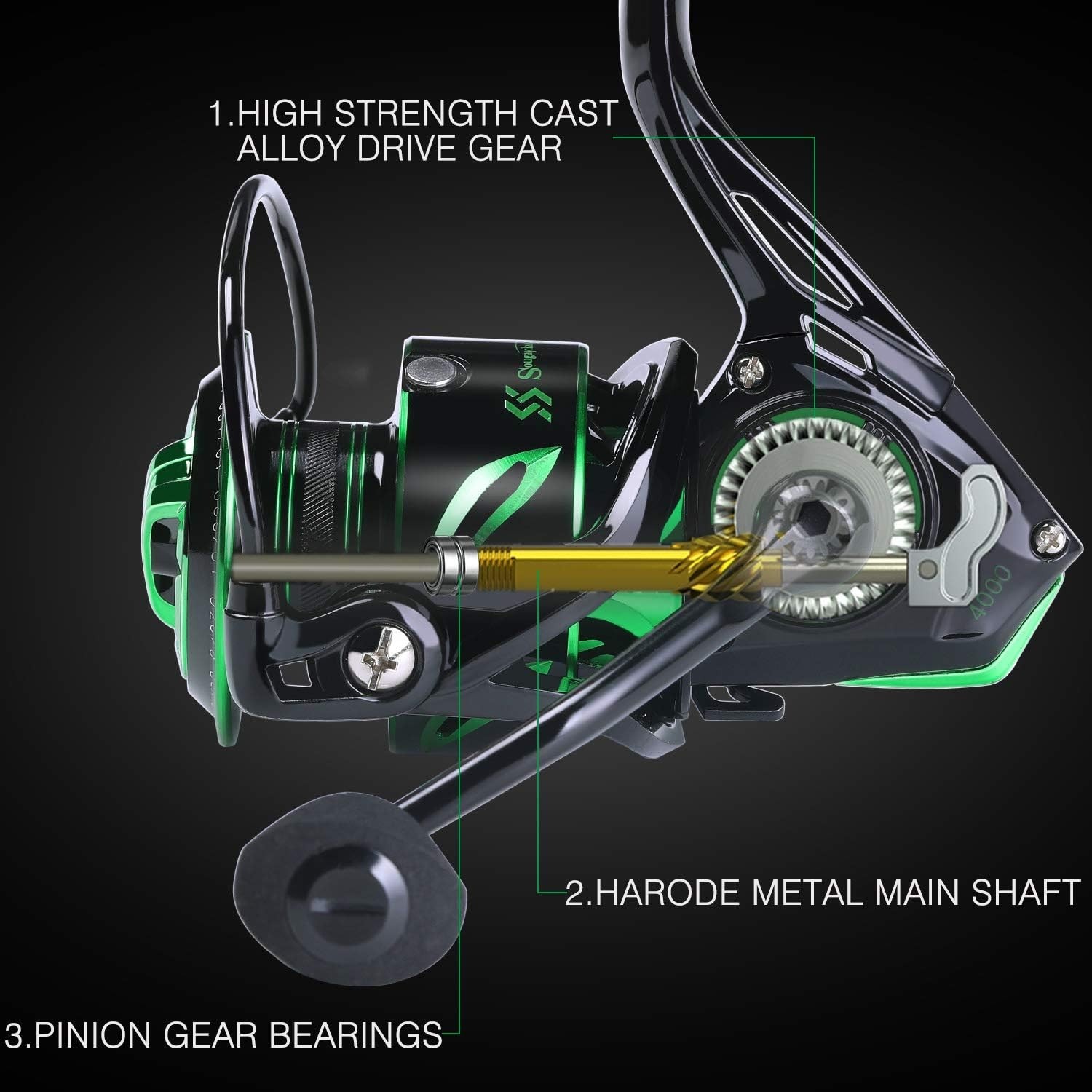 Compact Fishing Reel with Magnesium Graphite Body and Aluminum Handle