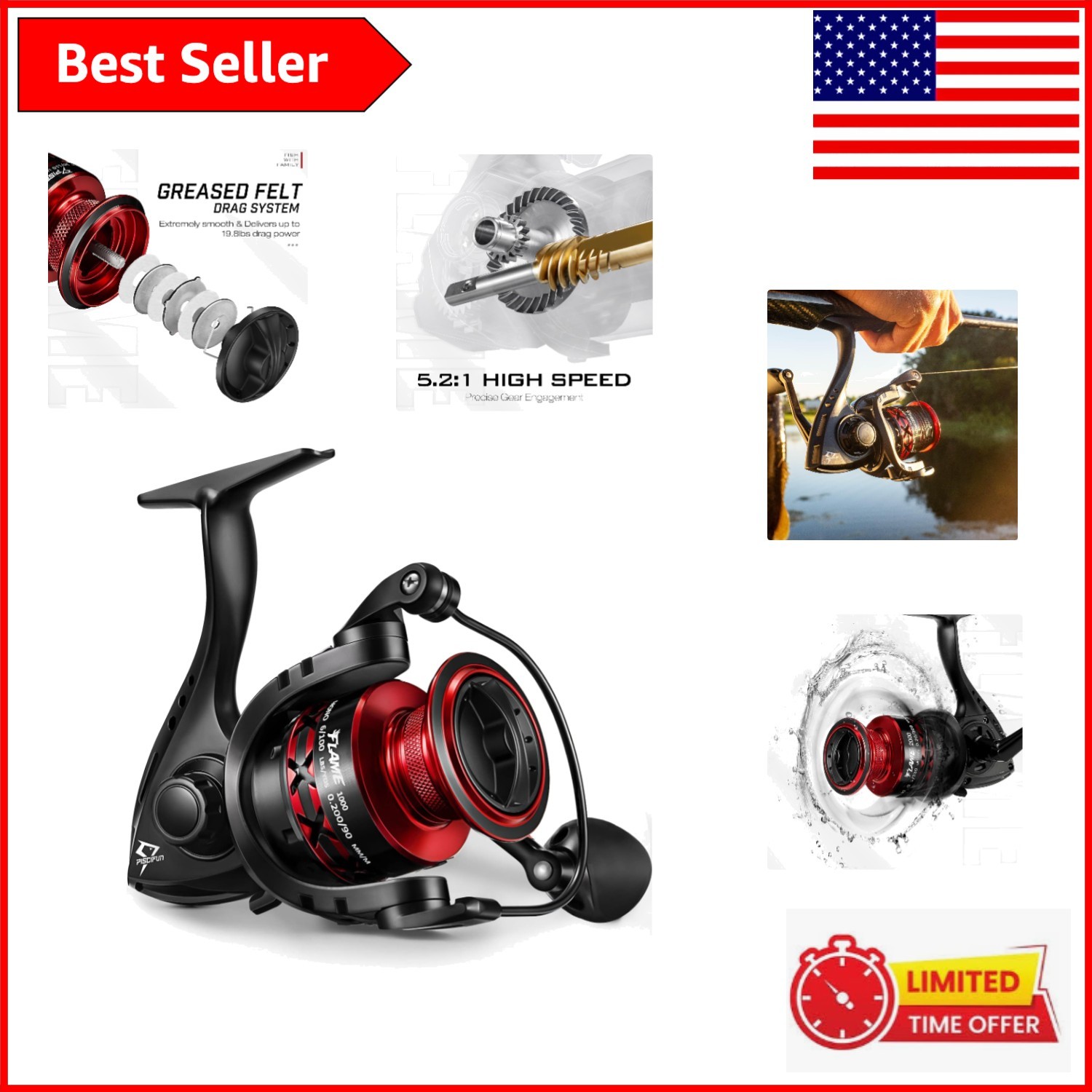 Reel in Style: Flame Lightweight Spinning Fishing Reel 19.8LBS Drag Capacity