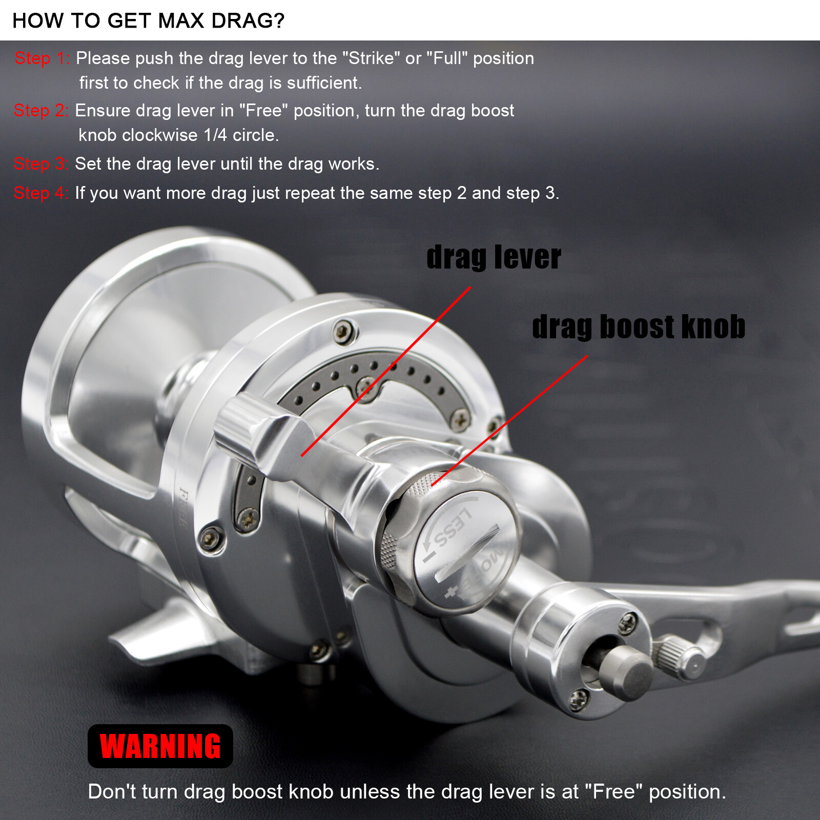 CAMEKOON Lever Drag 2-Speed Big Game Conventional Saltwater Jigging Fishing Reel
