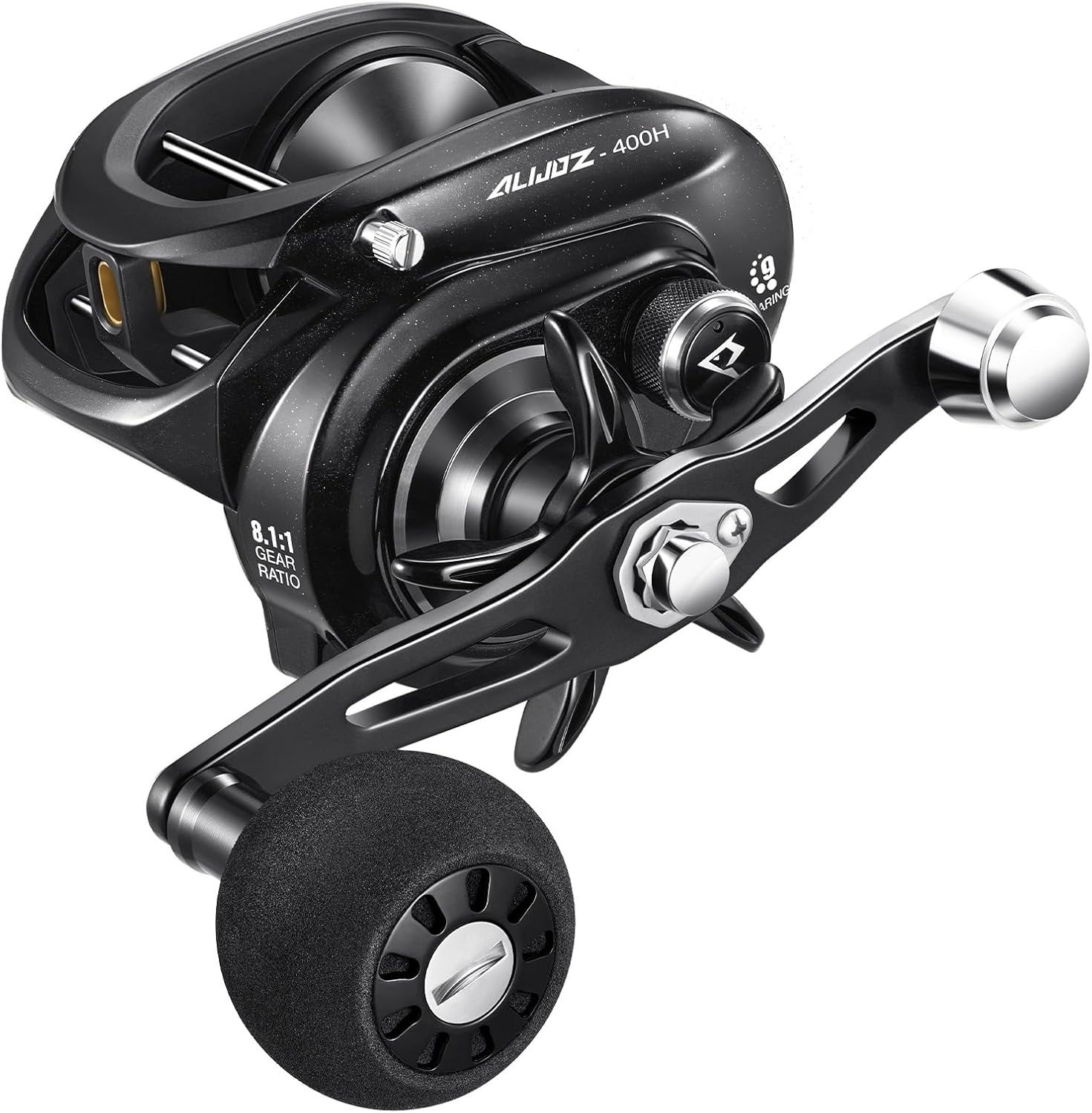Alijoz 400 Baitcaster Reel 38Lbs 6.6:1 Aluminum Saltwater Musky Casting – Black