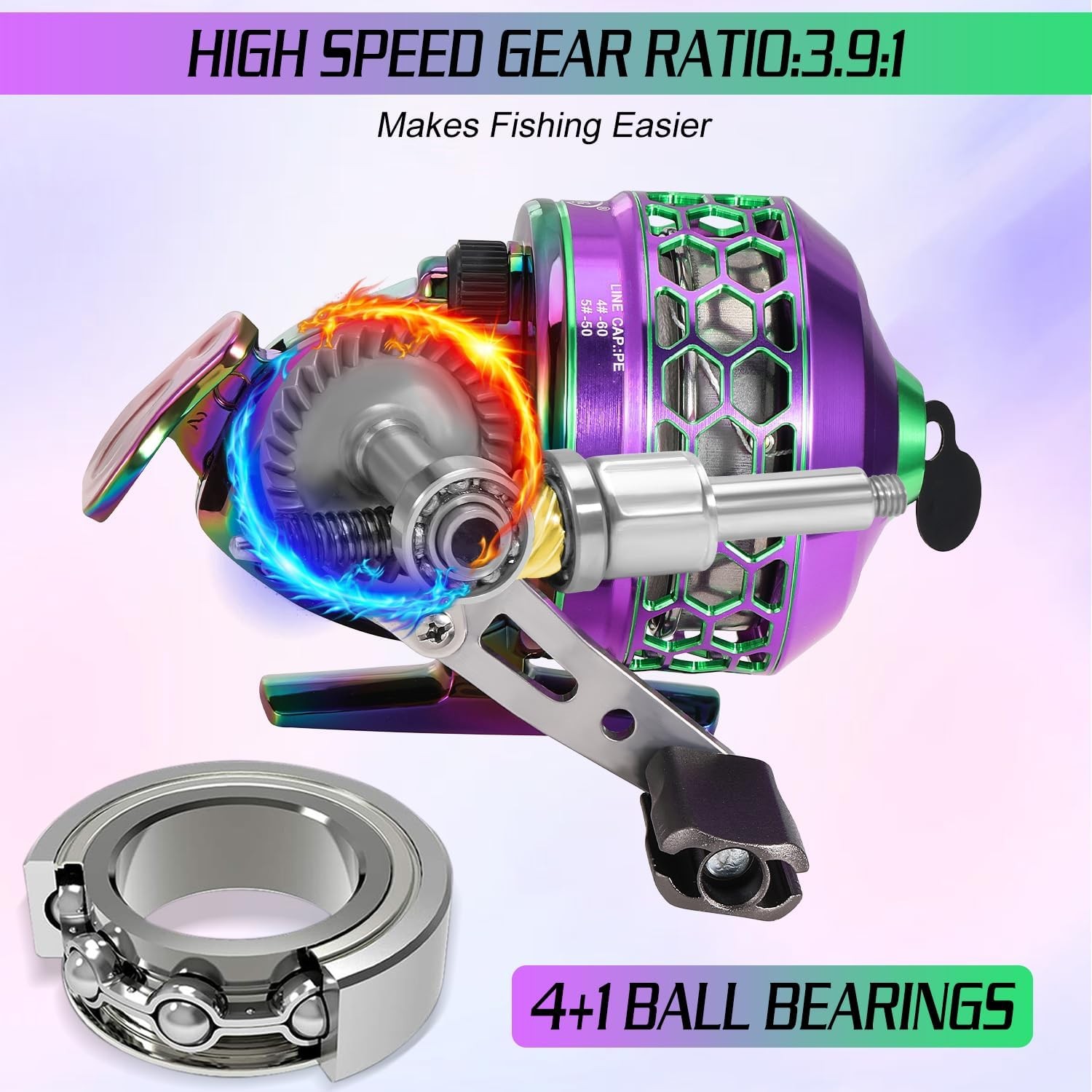 Spincast Fishing Reel,High Speed 3.9:1 Gear Ratio,Trouble-Free Push-Button Bait