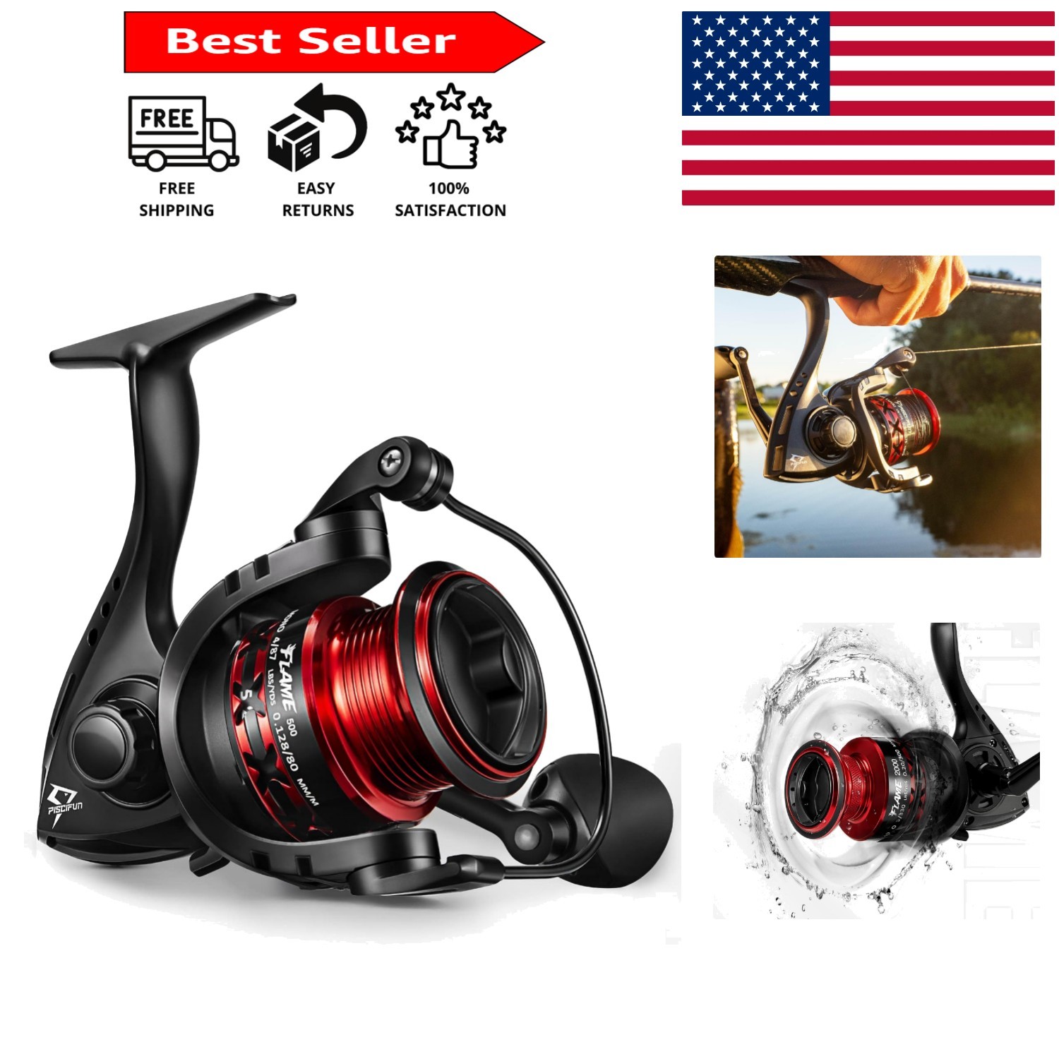 Ambidextrous Flame Spinning Fishing Reel – 19.8lbs Drag, Lightweight & Durable