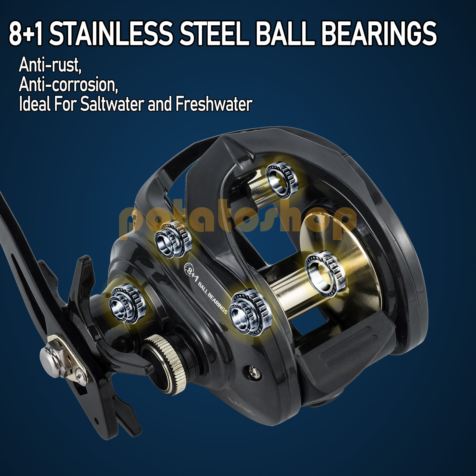 Baitcasting Fishing Reel Carbon Fiber Max Drag 33Lb Fresh Saltwater Free Handle