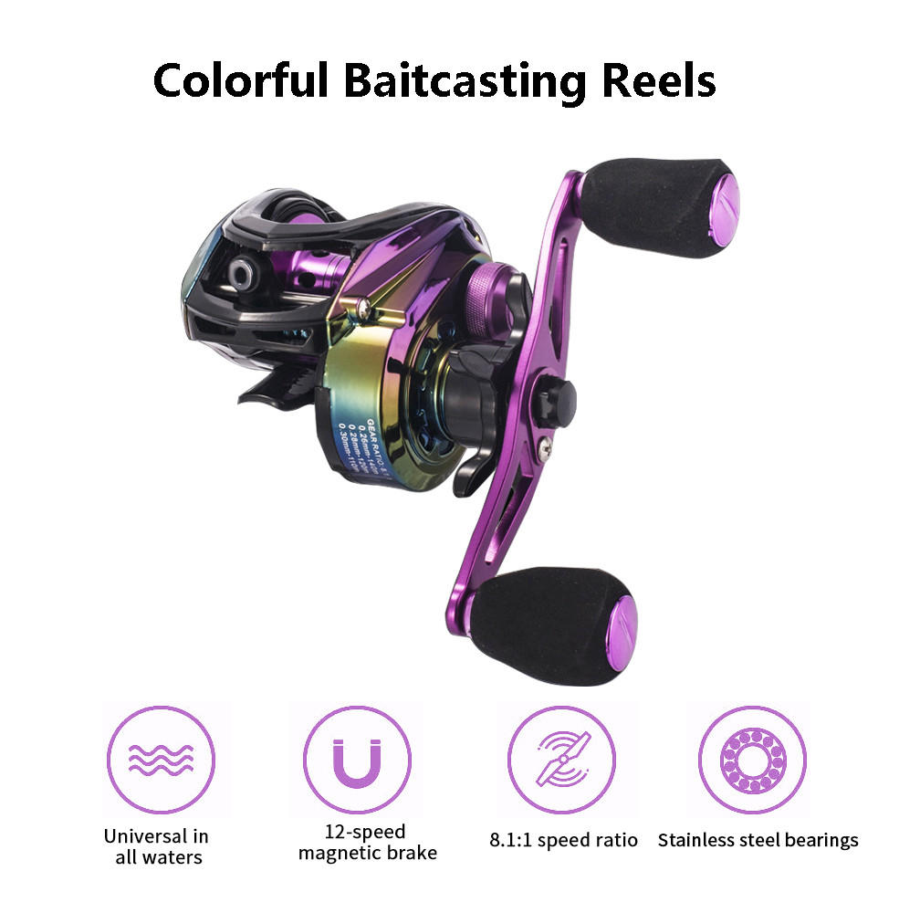 8.1:1 Gear Ratio Fishing Reels Stainless Steel Ball Bearings Baitcasting Reel