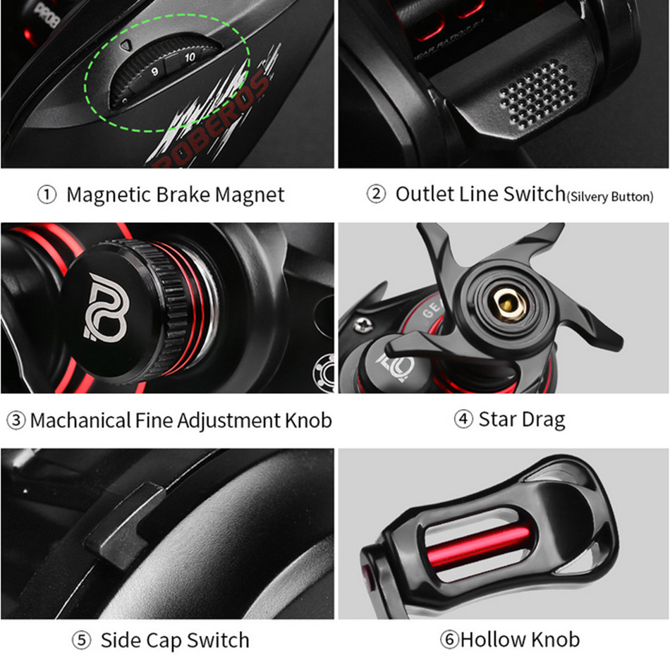 7.2:1 Gear Ratio Metal Fishing Baitcasting Reel Right Hand 8kg/18LB Max Drag