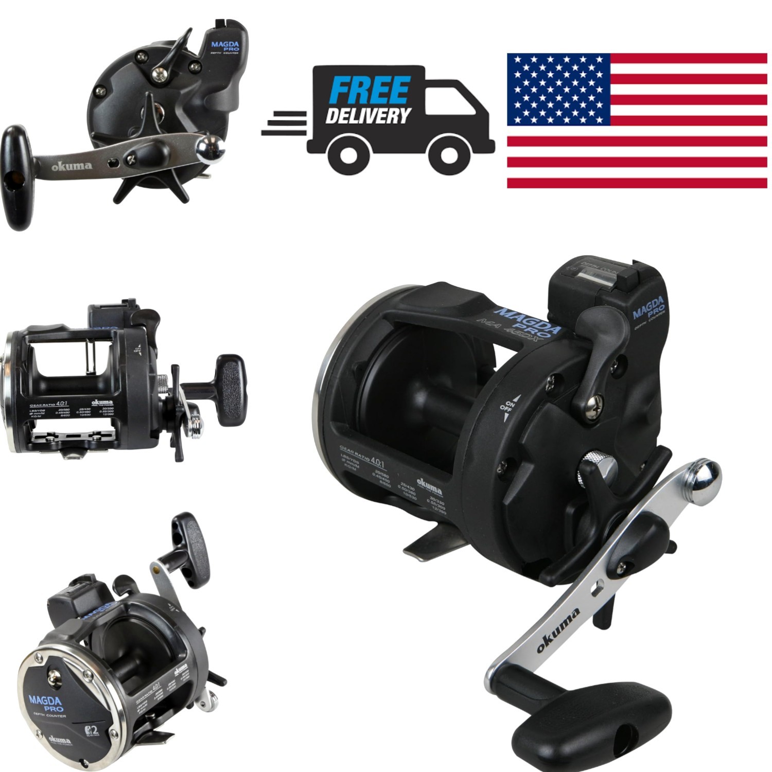 1 Gear Ratio Trolling Reel with Mechanical Line Counter and Smooth Drag System
