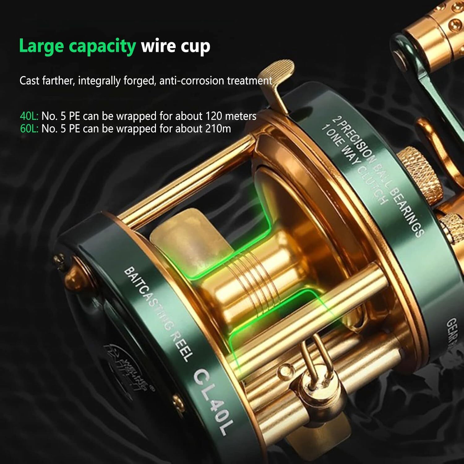 Round Baitcasting Reel, Trolling Reel, 4.2:1/5.2:1 Gear Ratios Cl60 Right Hand