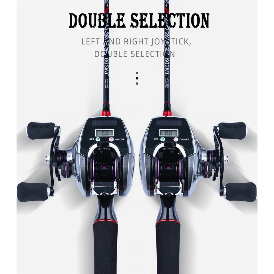 8.0:1 Baitcasting Fishing Reel 6+1BB USB/ Solar Rechargeable Digital Display