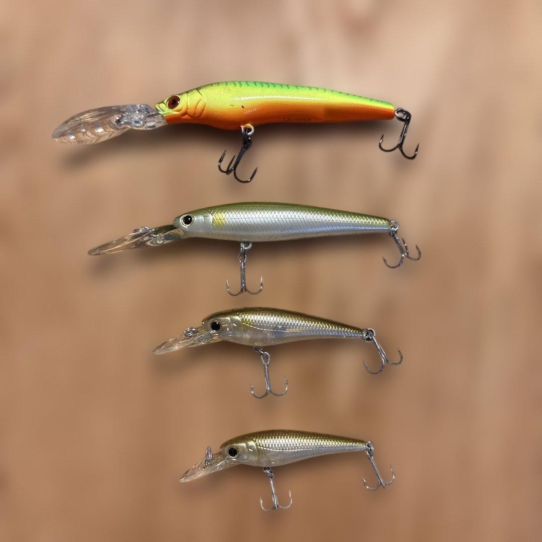 LUCKY CRAFT Lures – Orange Green Silver and Gray – Scratched Fishing Set of 4