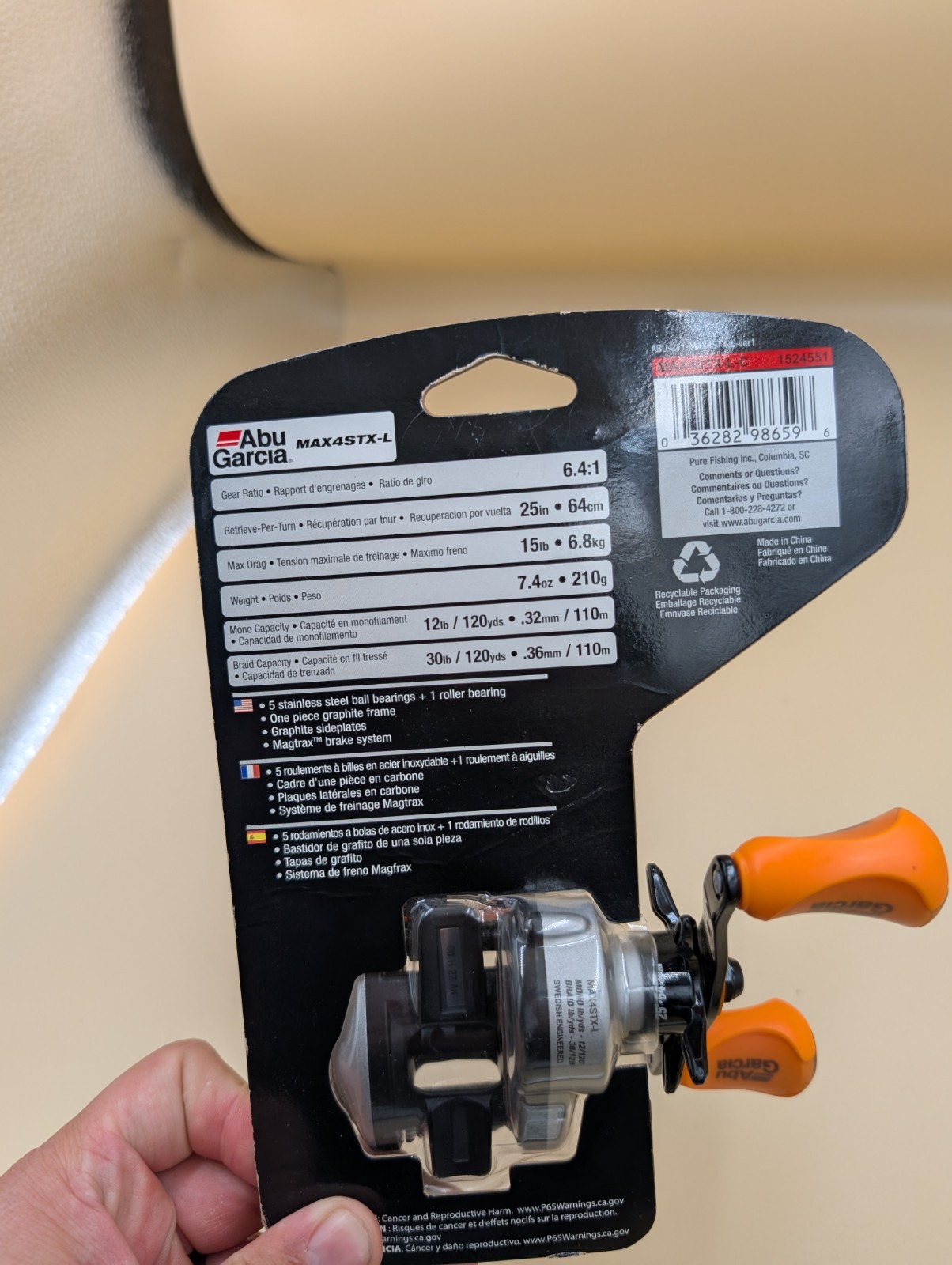 Abu Garcia MAX STX-L Left Handed 6.4:1 Max4stx-l Orange Silver 6 Bearing