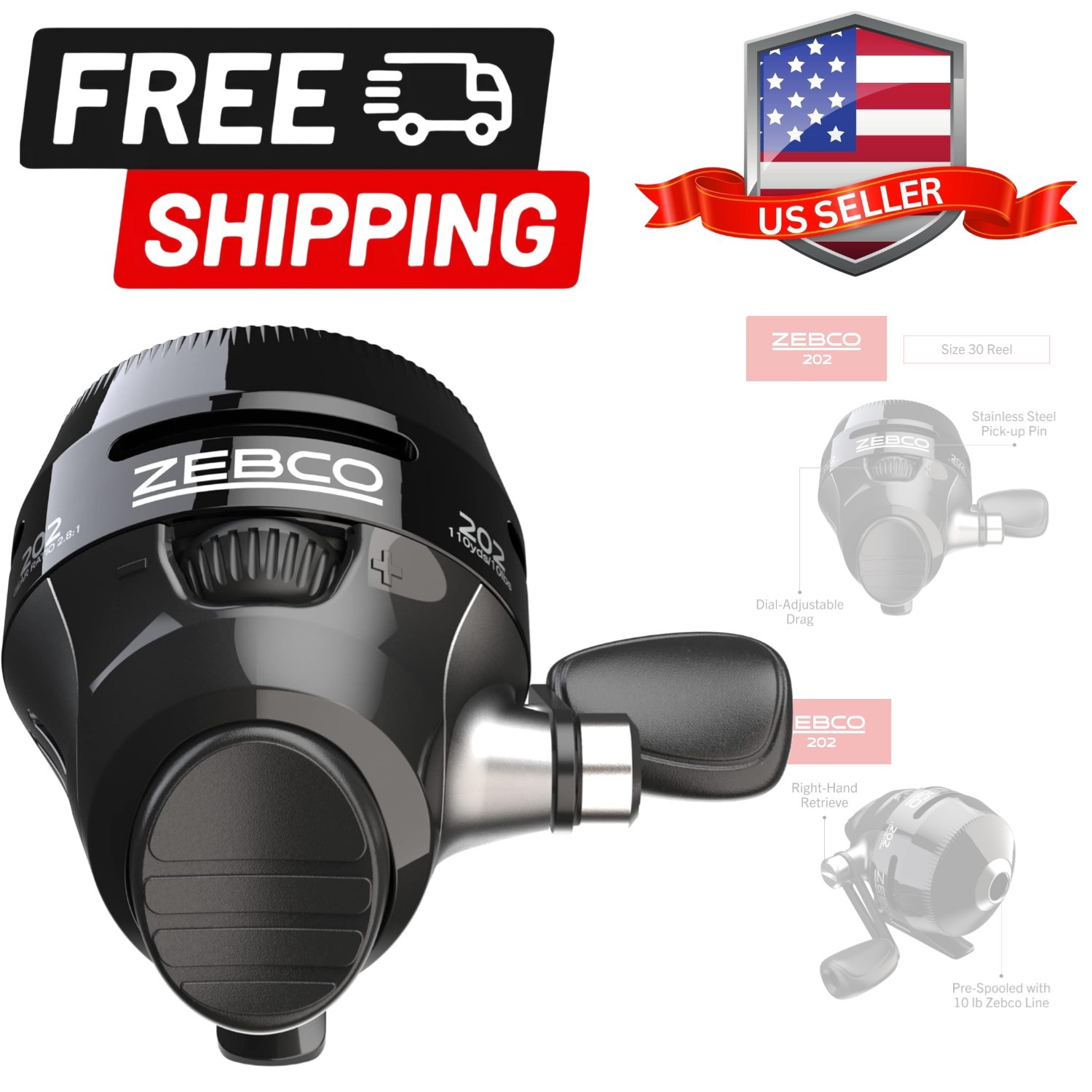 202 Spincast Fishing Reel, Right-Hand Retrieve, Durable All-Metal Gears, Stai…
