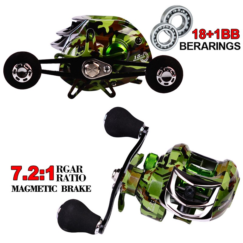 18+1BB Fishing Baitcasting Reel 7.2:1 Gear Ratio Salt/Freshwater Left Right Hand