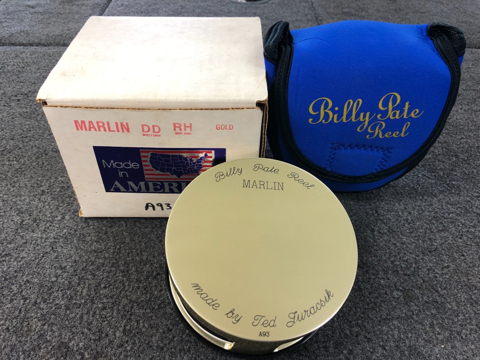 Billy Pate gold fly reel model Marlin RH and DD in excellent condition