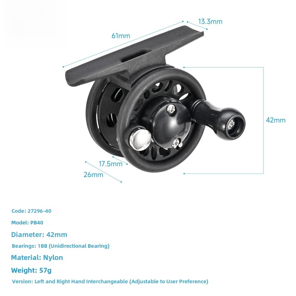 Ambidextrous Nylon Ice Fishing Reel One Way Drag Smooth Single Bearing