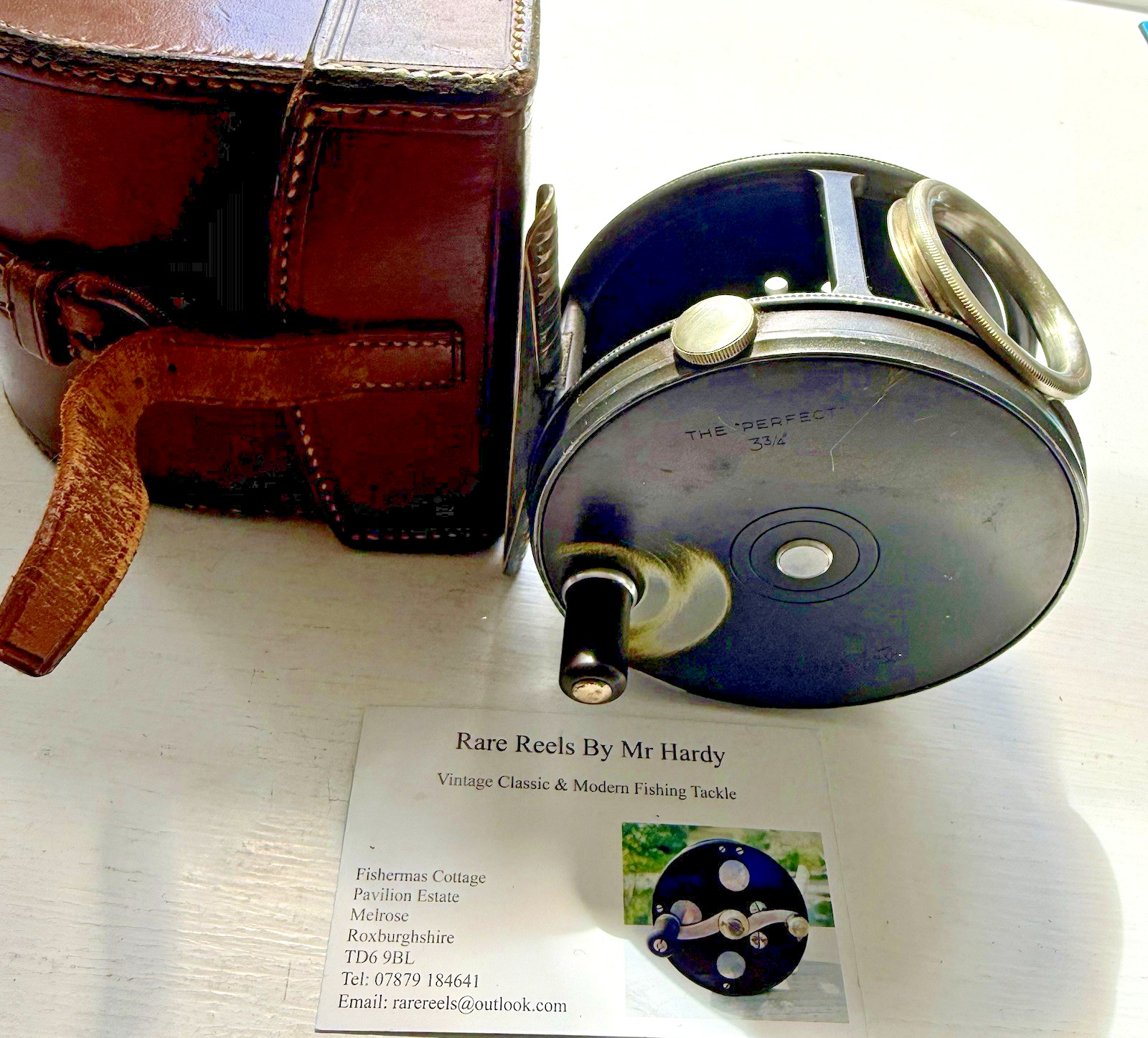 Vintage Hardy RHW 3 3/4 Inch Wide Body Line G Salmon Perfect with Leather D Case