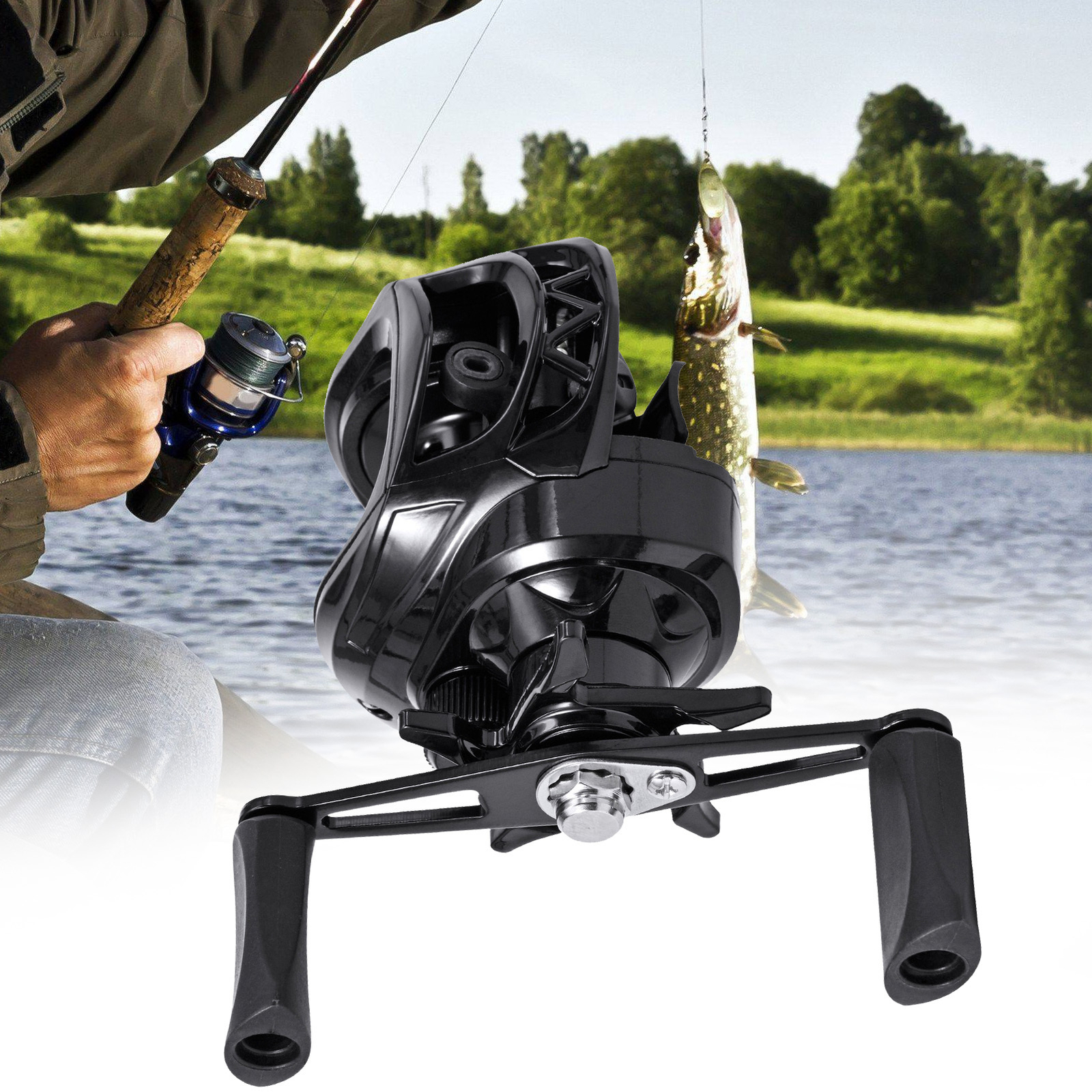 Baitcaster Fishing Reel Metal Lightweight Fishing Reel Black Teardrop Wheel