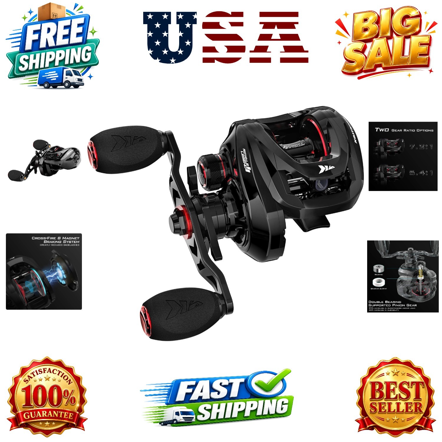 Royale Legend II Baitcasting Reels, New Compact Design Baitcaster Fishing Ree…