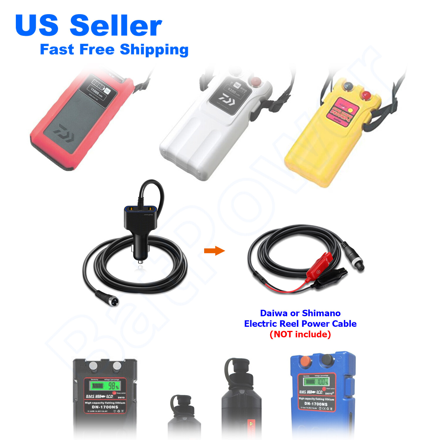 BatPower ProF Electric Reel Battery Car Charger Daiwa Shimano Power Assist Reel