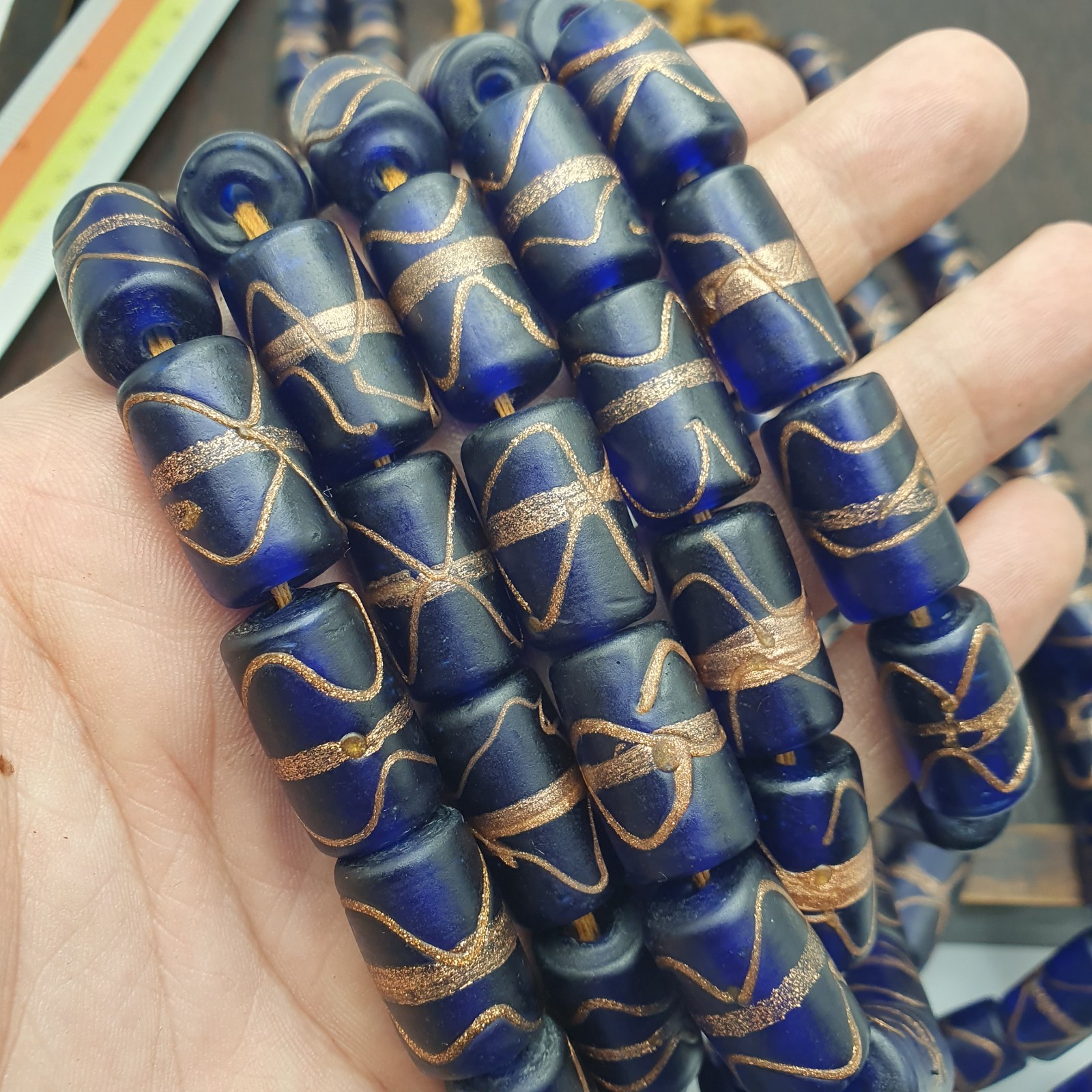Vintage Venetian Style Blue Aventurine Glass Beads Strand African inspired Beads
