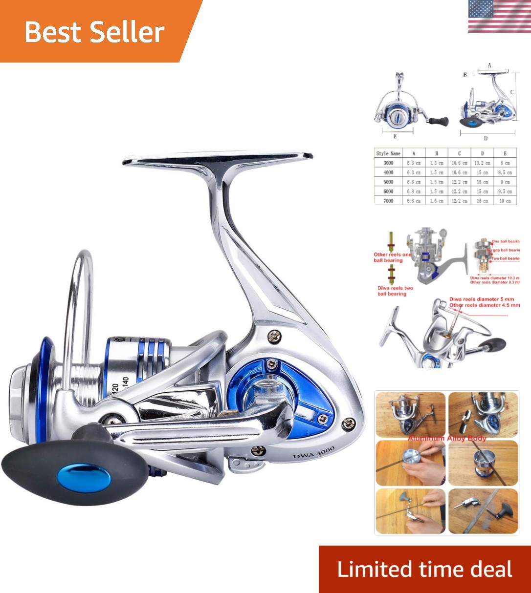 Durable Fishing Reel – 3000 Size with Anti-Reverse & Precision Drag System