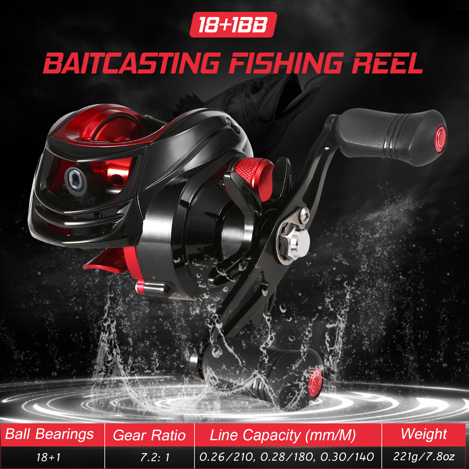 EXBERT 18+1BB Baitcasting Reel 7.2：1 Gear Ratio Baitcaster Reel Right Hand