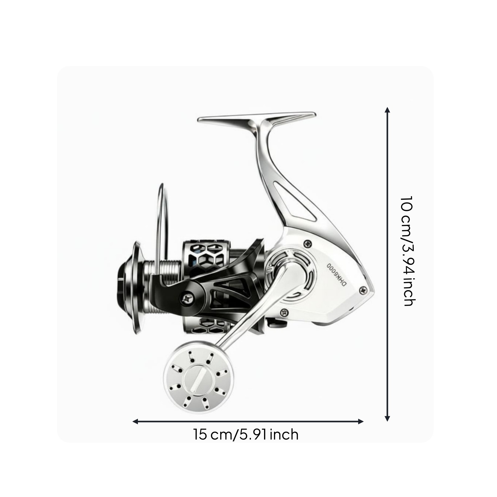 6000 Series Reel Silver and Black Metal Revolving Fishing Reel