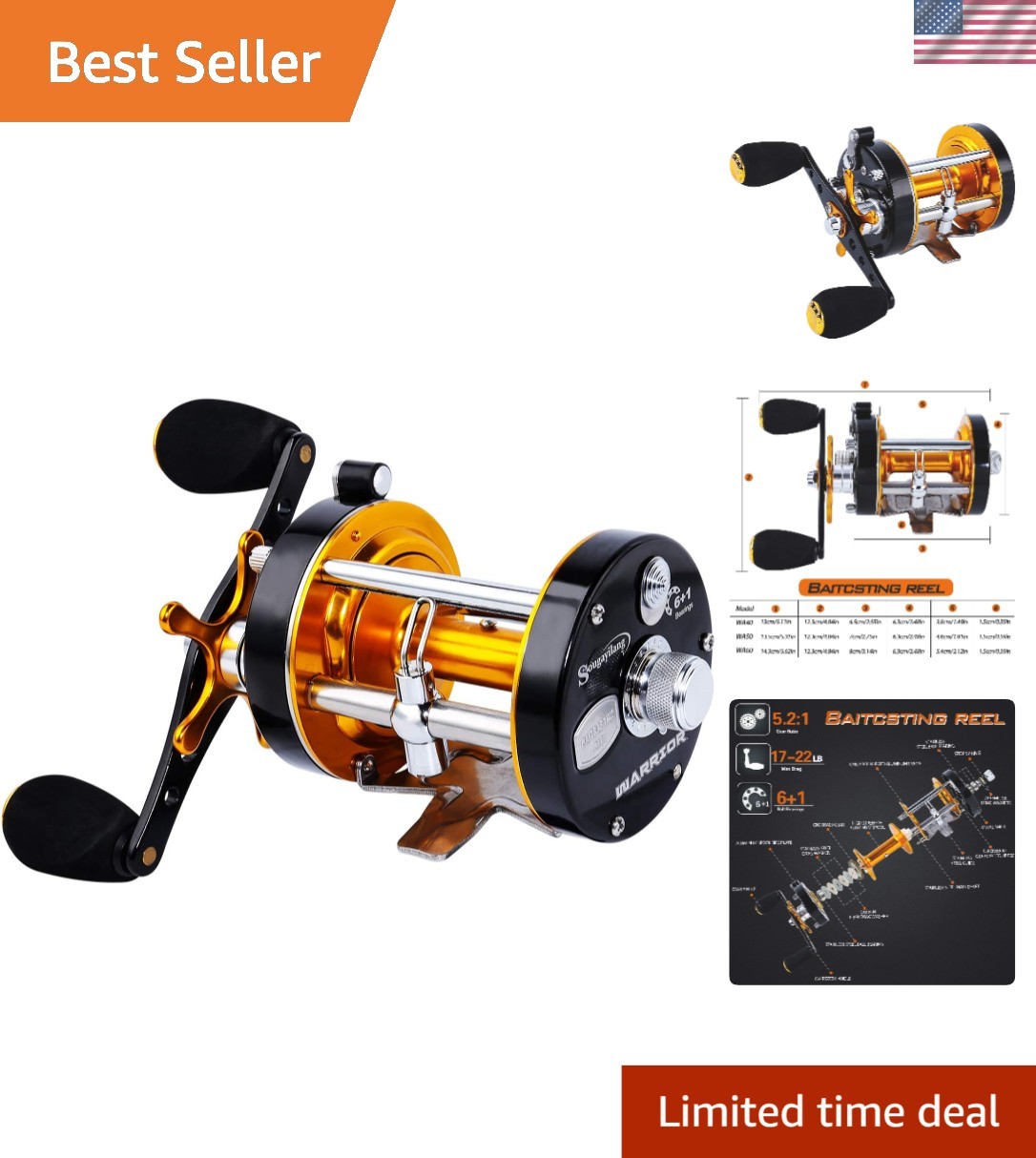 Right-Hand Baitcasting Reel with 5.2 Gear Ratio & Saltwater Resistance