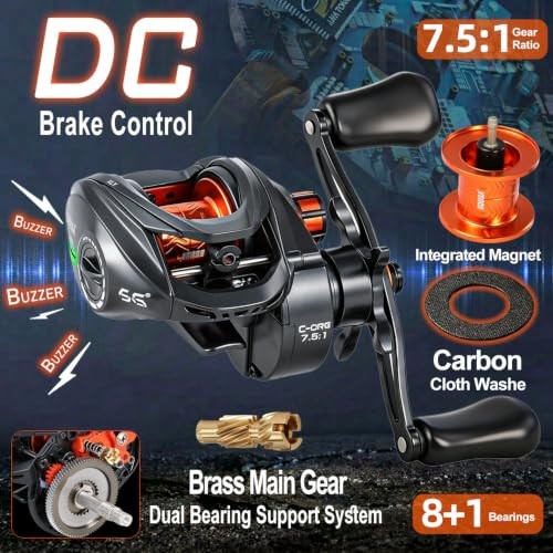 SOUGA DC Baitcaster Reel, Smart Digital Anti Backlash Baitcasting Right Hand