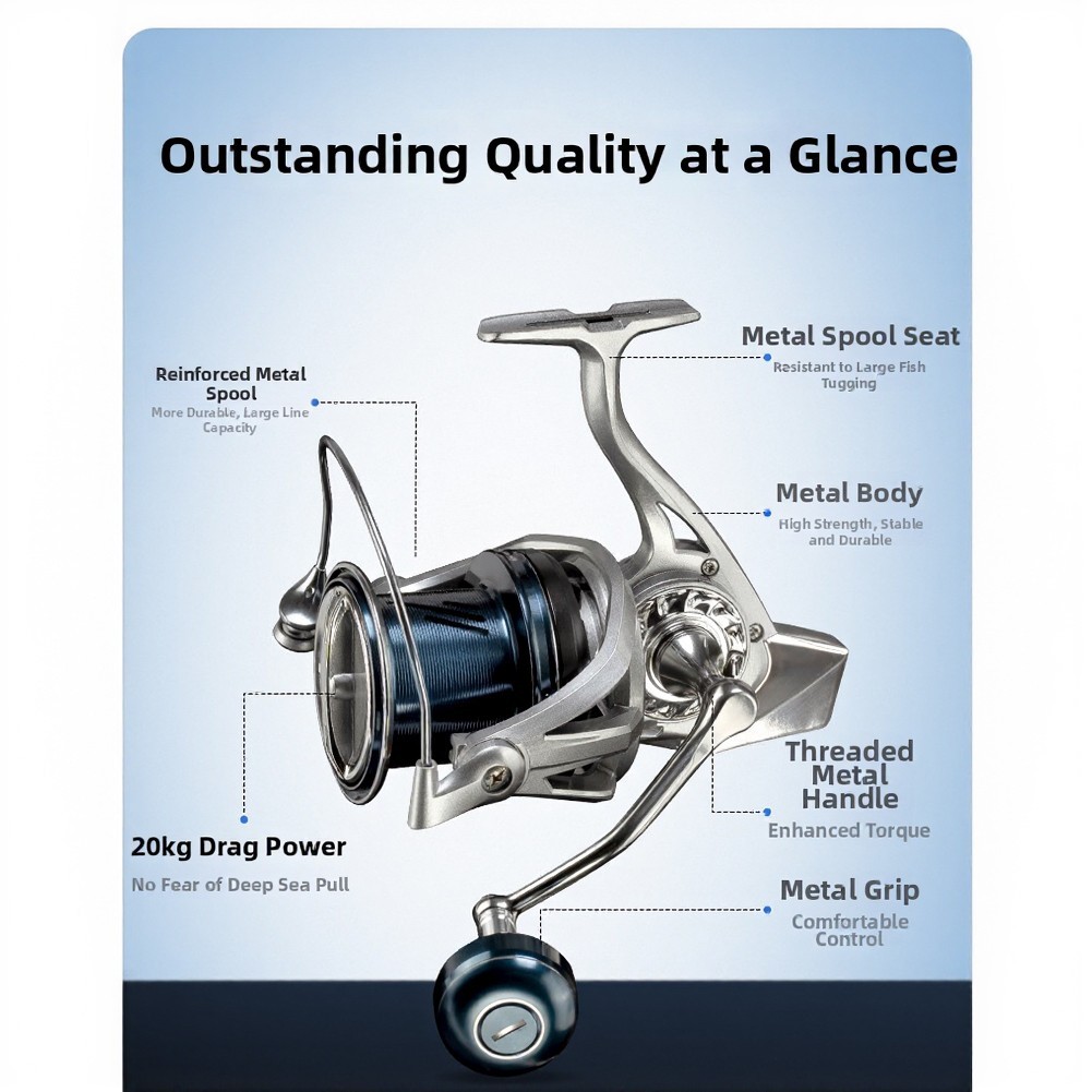 Fishing Reel with 20kg Drag System and Shock Resistant Sealed Bearings