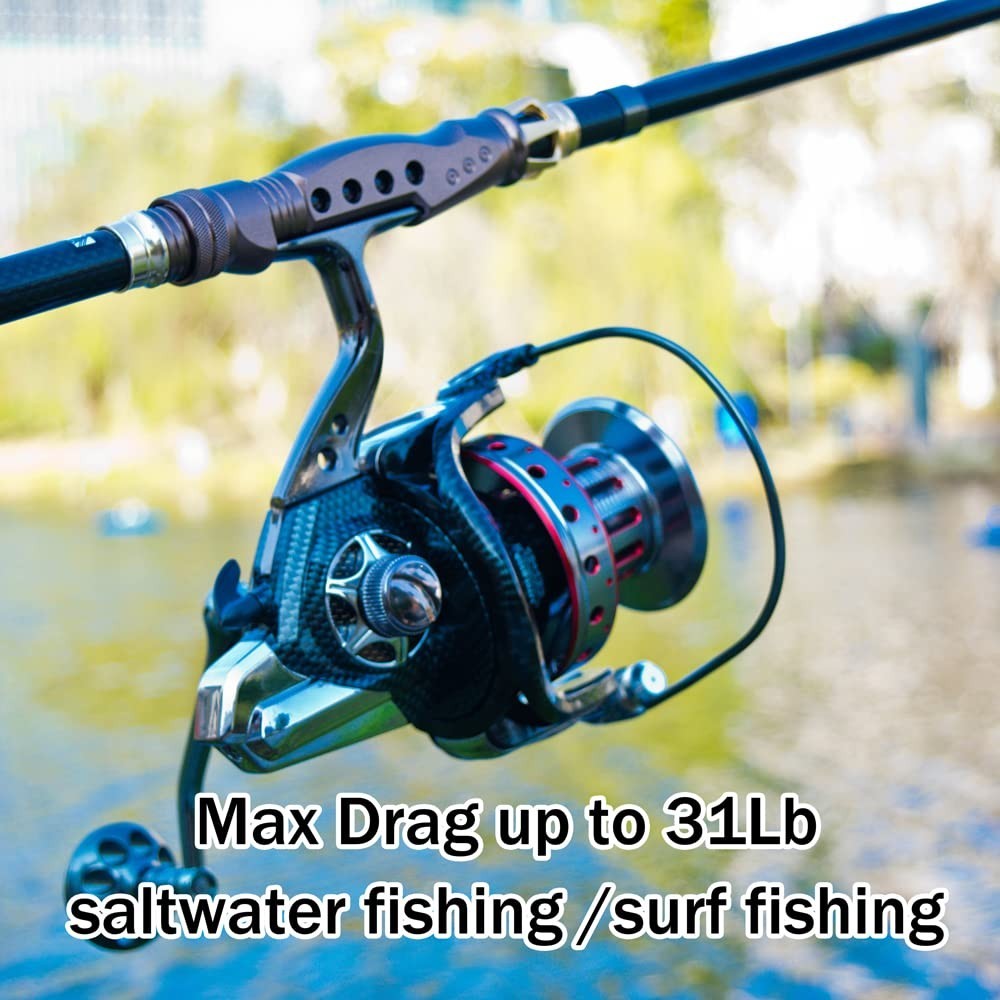 High Capacity Saltwater Spinning Reel 10000 12000, Full Metal Frame, 31LB Drag,