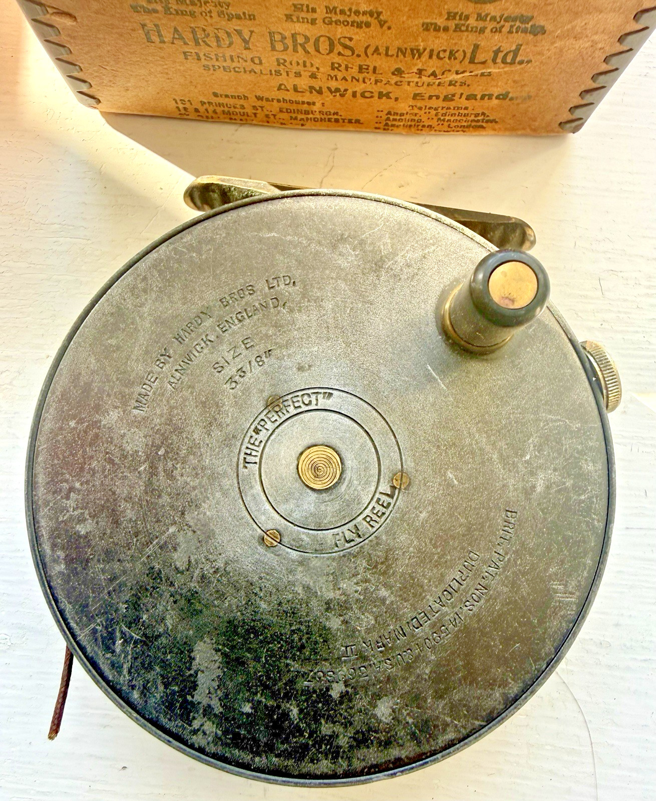 Vintage Hardy 3 3/8 Inch RHW Perfect Fly Reel with Silk Line & Card Box