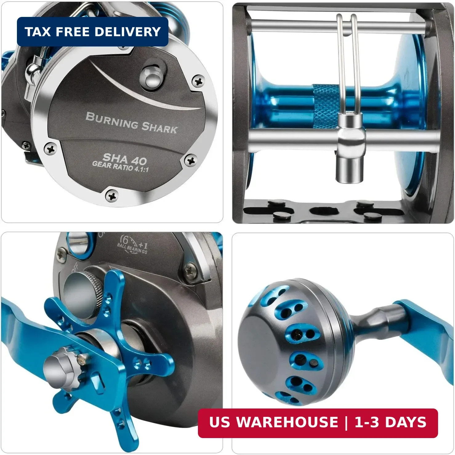 Burning Shark Trolling Reel Saltwater Level Wind Reels, Drag Reels Boat Fishing