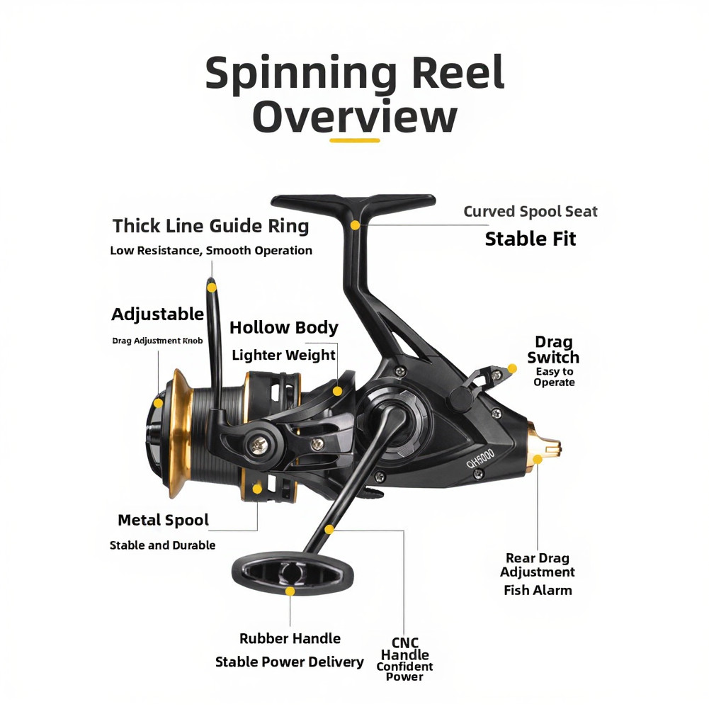 Spinnings Reel Dual Brake Metal Spool Gear Ratio Sea Bass River Lake Big Fish