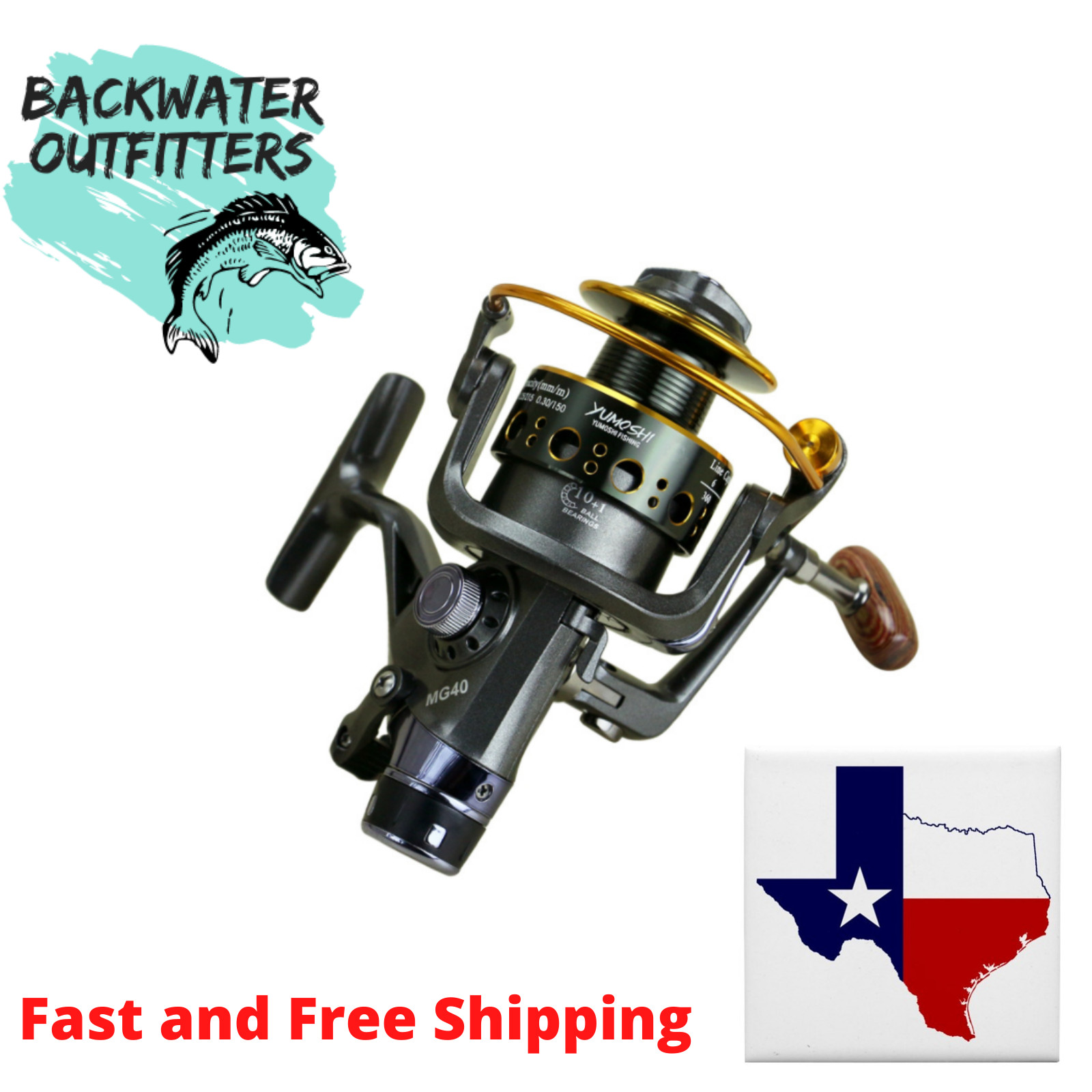 Yumoshi Big Game Spinning Reel 5:1 Ratio Metal Spool w/ Dual Break MG30, 40 & 50