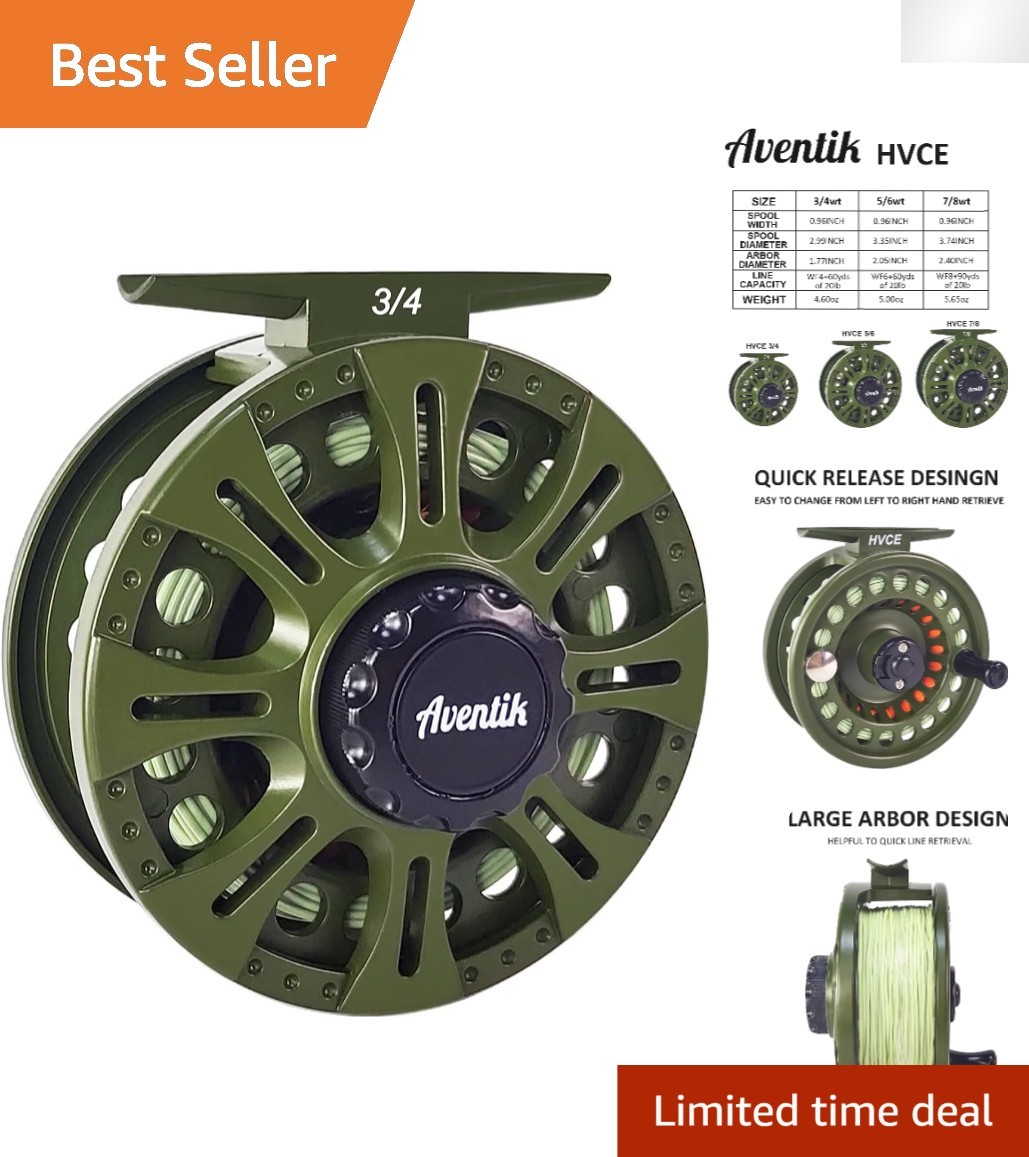 HVCE Classic III Graphite Fly Reel – Lightweight Large Arbor 3/4wt – Smooth Drag